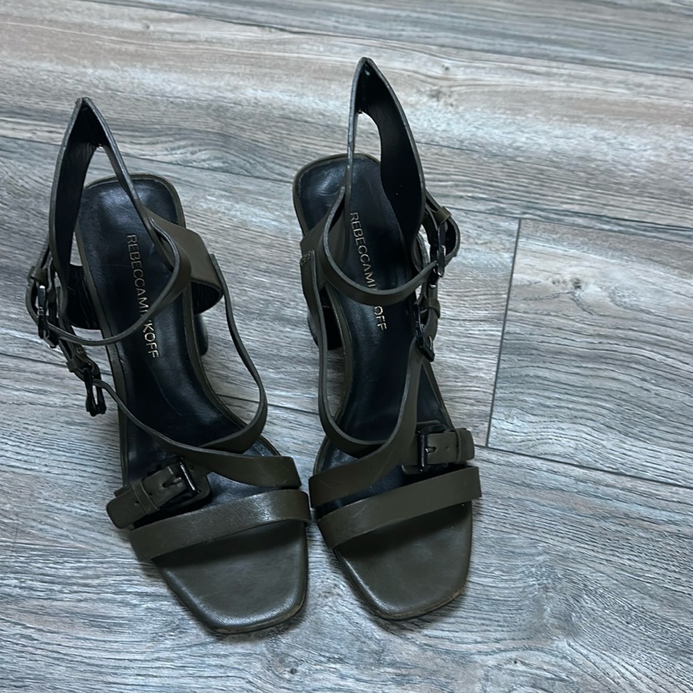 Rebecca Minkoff green leather block heel